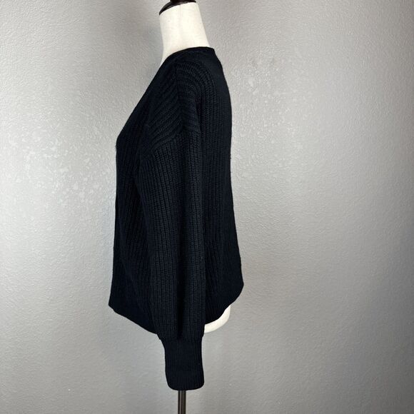 Wilfred Ribbed Knit Button V-Neck Cardigan Sweater Size M Black Merino Wool - Picture 2 of 6